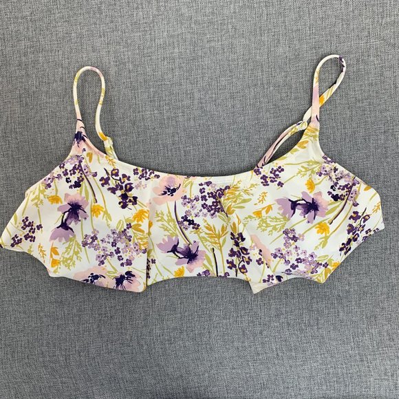 Old Navy Juniors Floral Bikini Top XL Adjustable Straps Cream Purple Green Pink - Picture 1 of 11